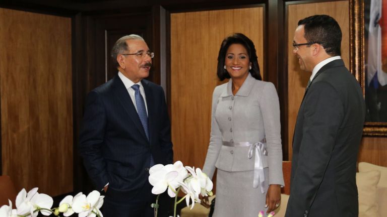 Presidente Danilo Medina, la Primera Dama Cándida Montilla de Medina y el canciller Andrés Navarro