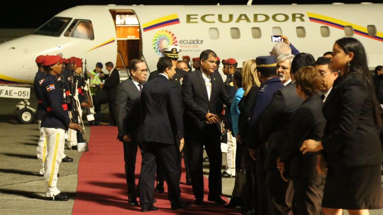 Rafael Correa a su llegada al país