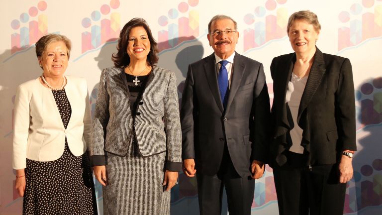 Danilo Medina, Margarita Cedeño, Helen Clark y Alicia Bárcena. 